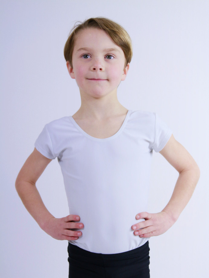 Boy's Ballet Leotard, White (Grade 2+) DN Dance